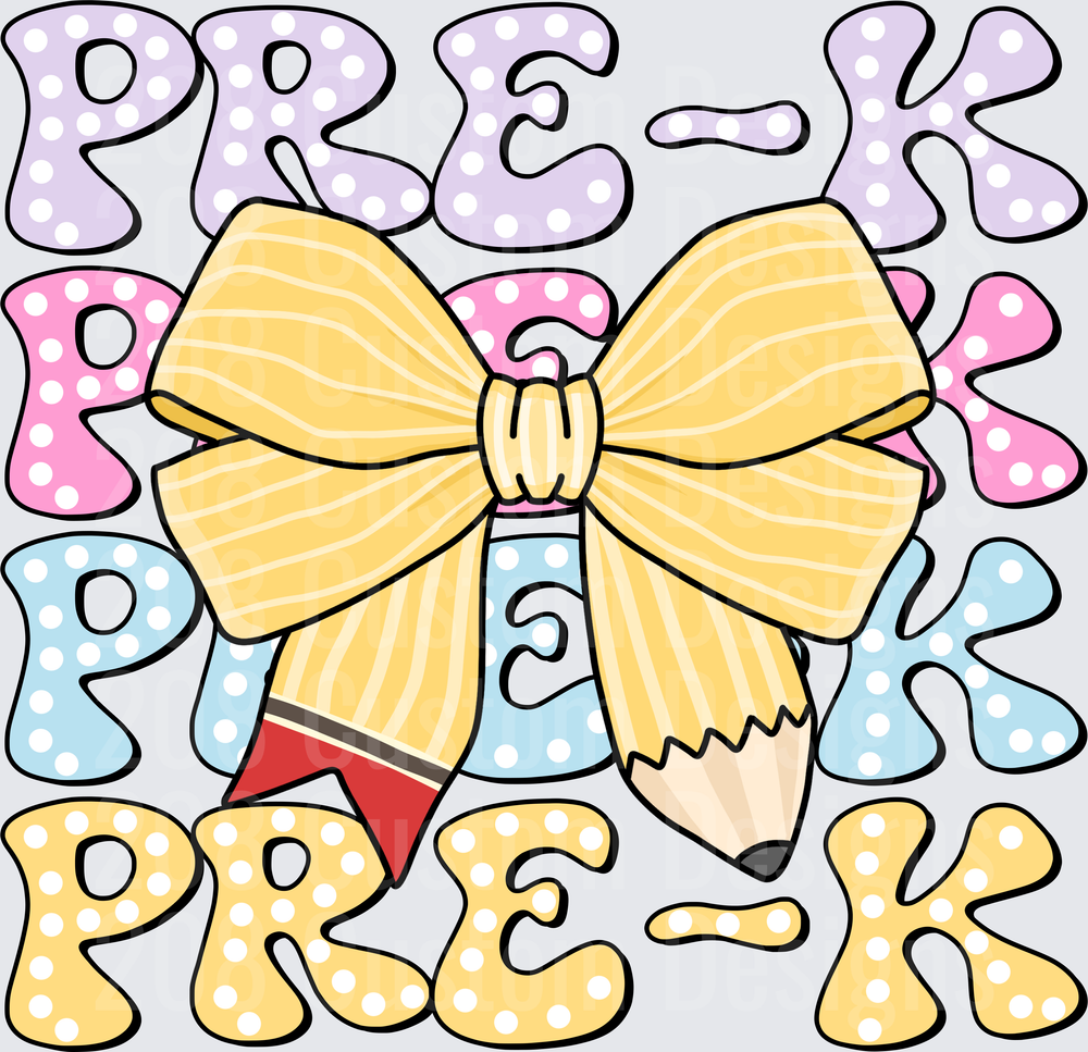 Pre-K Polka Dot Letters with Pencil and Yellow Bow