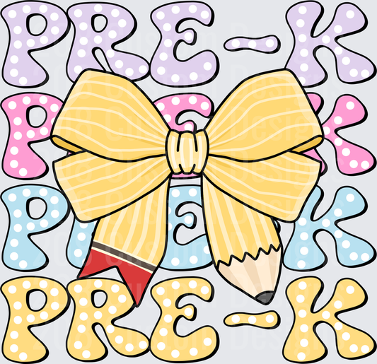 Pre-K Polka Dot Letters with Pencil and Yellow Bow