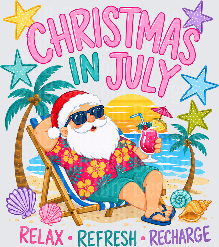 Christmas In July Santa Beach Relax Refresh Recharge