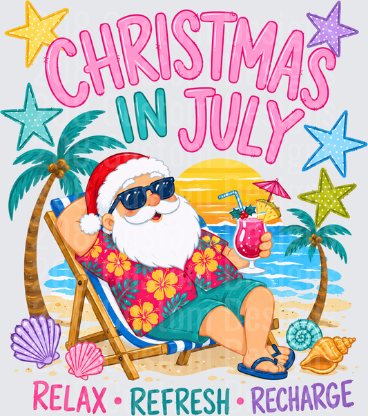 Christmas In July Santa Beach Relax Refresh Recharge