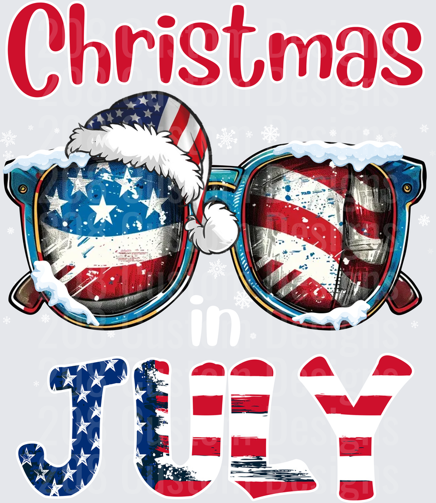Christmas American Flag Santa Hat Sunglasses July Patriotic