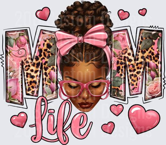 Mom Life with Pink Bow and Leopard Print Letters