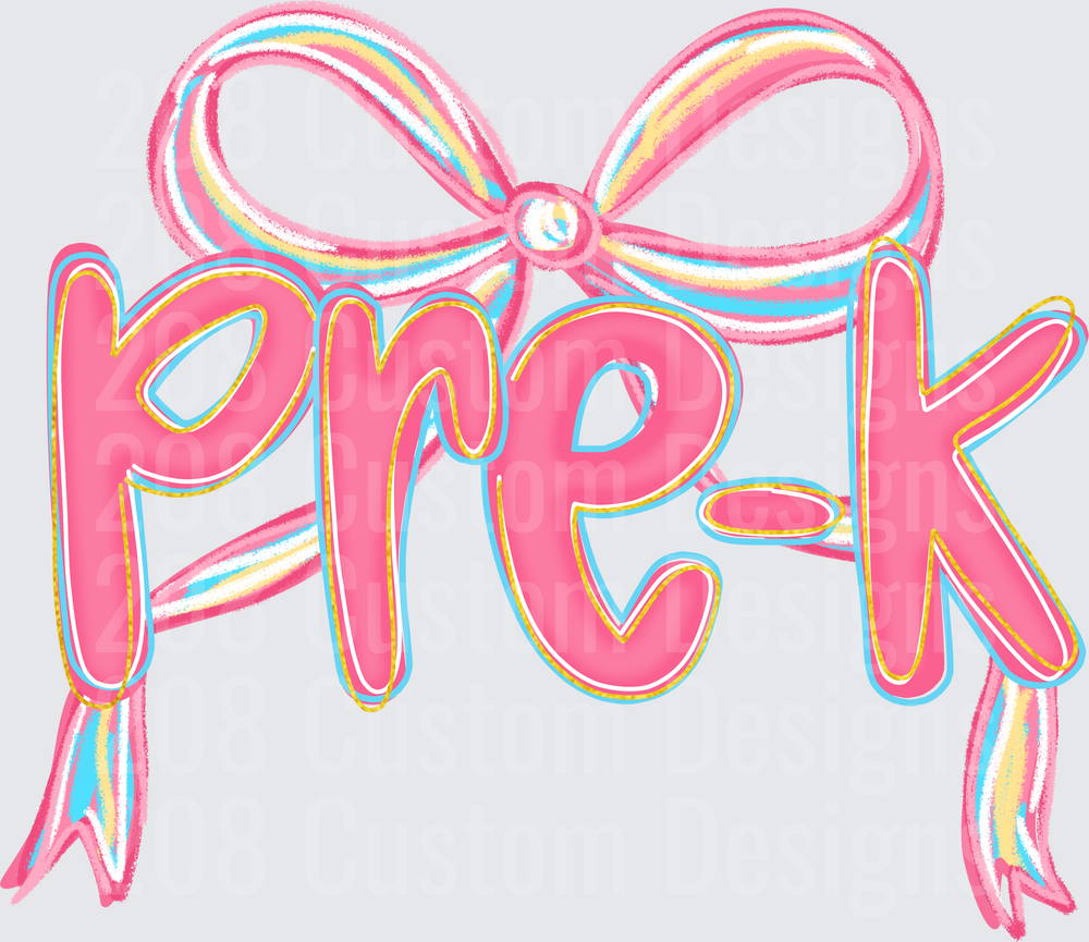 Pre-K Pink Bow Ribbon Groovy Retro Colorful Typography