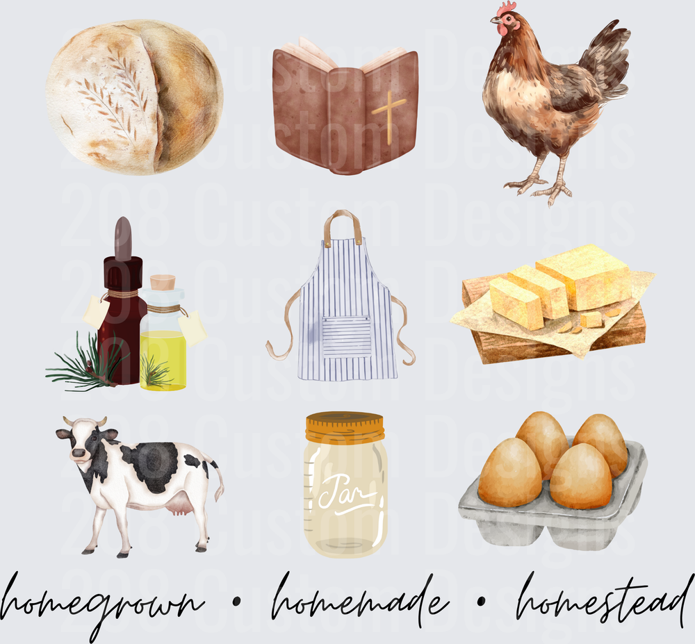Farmhouse Kitchen Collection with Homegrown Homemade Homestead Text