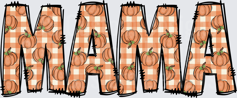 MAMA Orange Gingham Pumpkin Pattern Fall Autumn Letters