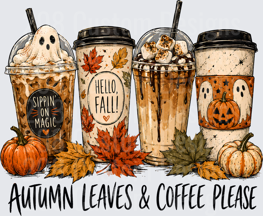 Autumn Leaves & Coffee Please Fall Ghost Pumpkin Cups
