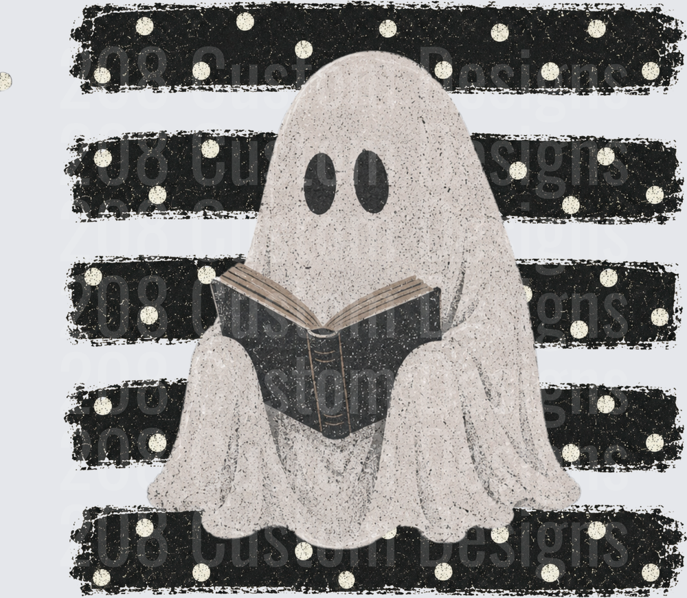 Cute Ghost Reading Book Halloween Polka Dot Stripe