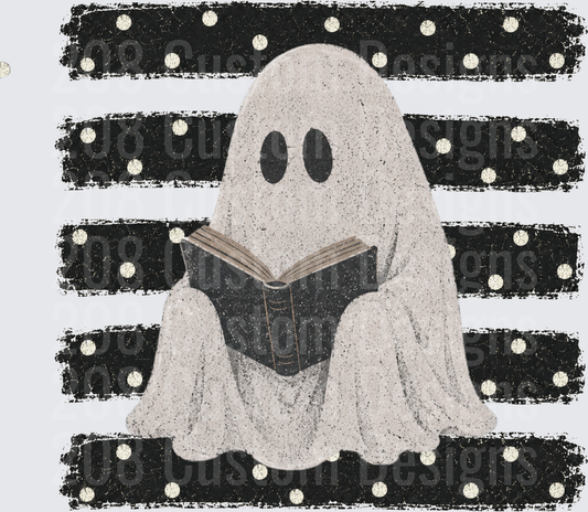 Cute Ghost Reading Book Halloween Polka Dot Stripe