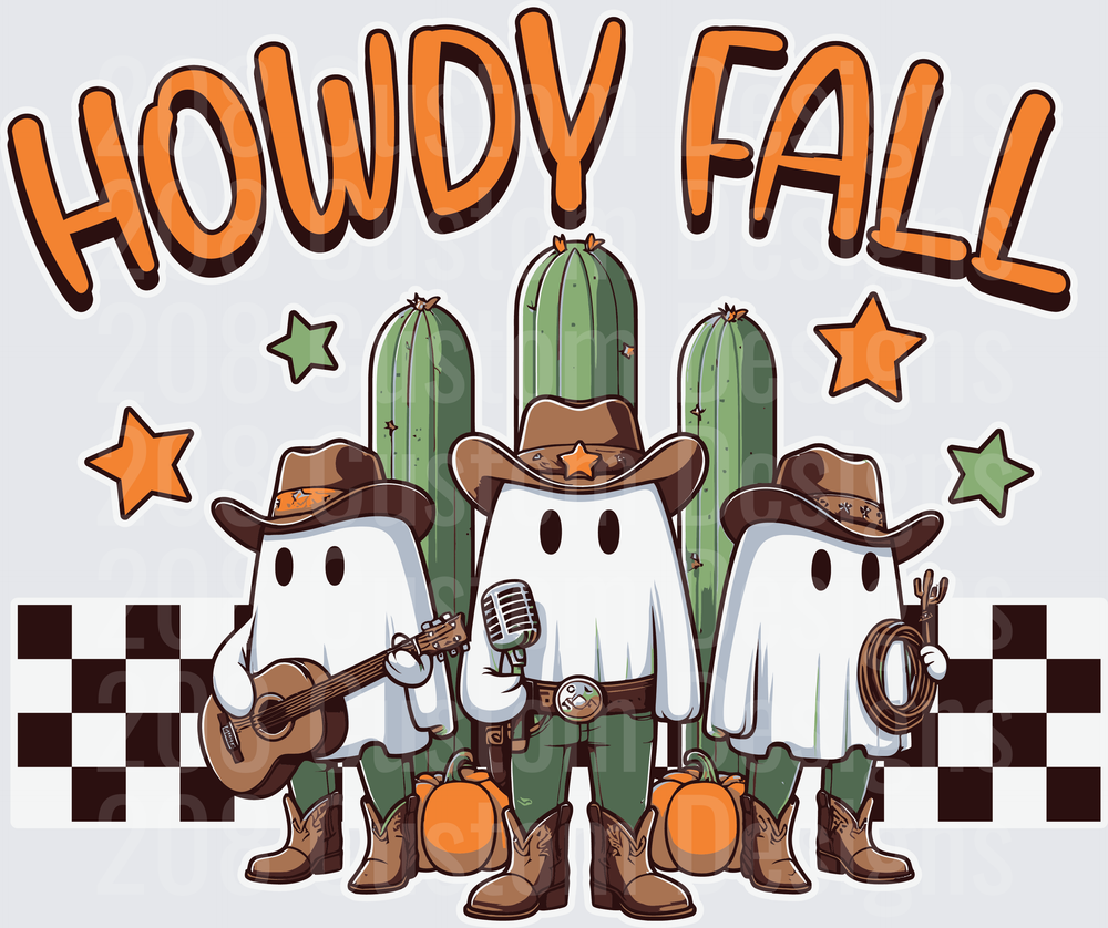 Howdy Fall Cowboy Ghosts with Guitar Cactus Pumpkins