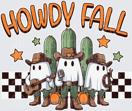 Howdy Fall Cowboy Ghosts with Guitar Cactus Pumpkins