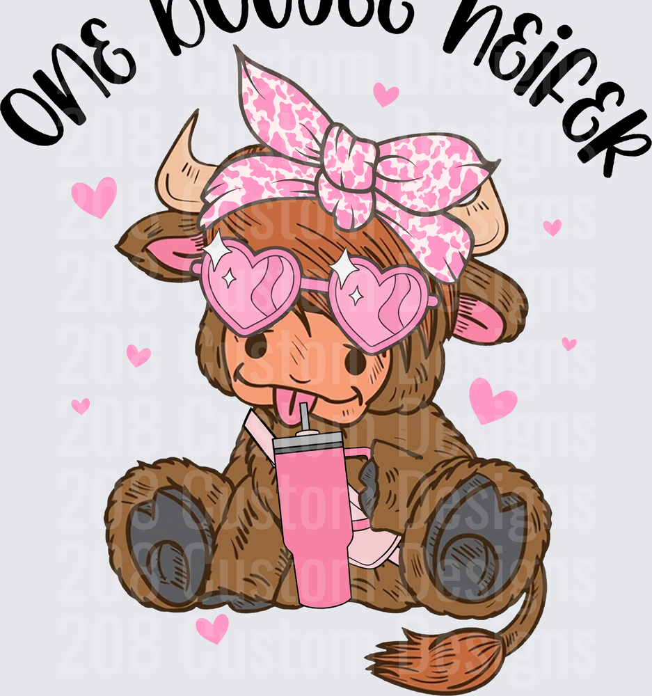 Cute Highland Cow with Pink Bow and Heart Sunglasses Drinking Stanley Cup