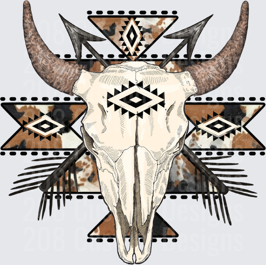 Bull Skull with Native American Tribal Geometric Patterns