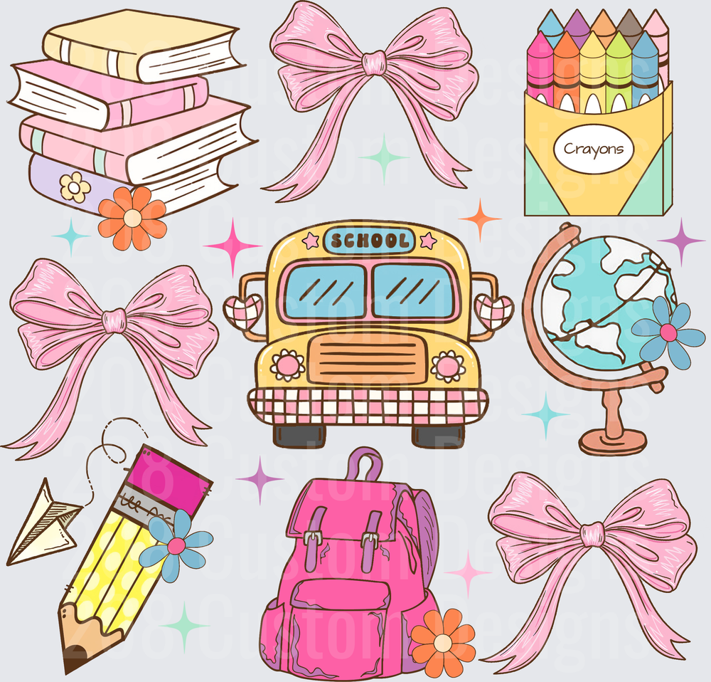 Coquette Pink Back to School Bundle Clipart Set