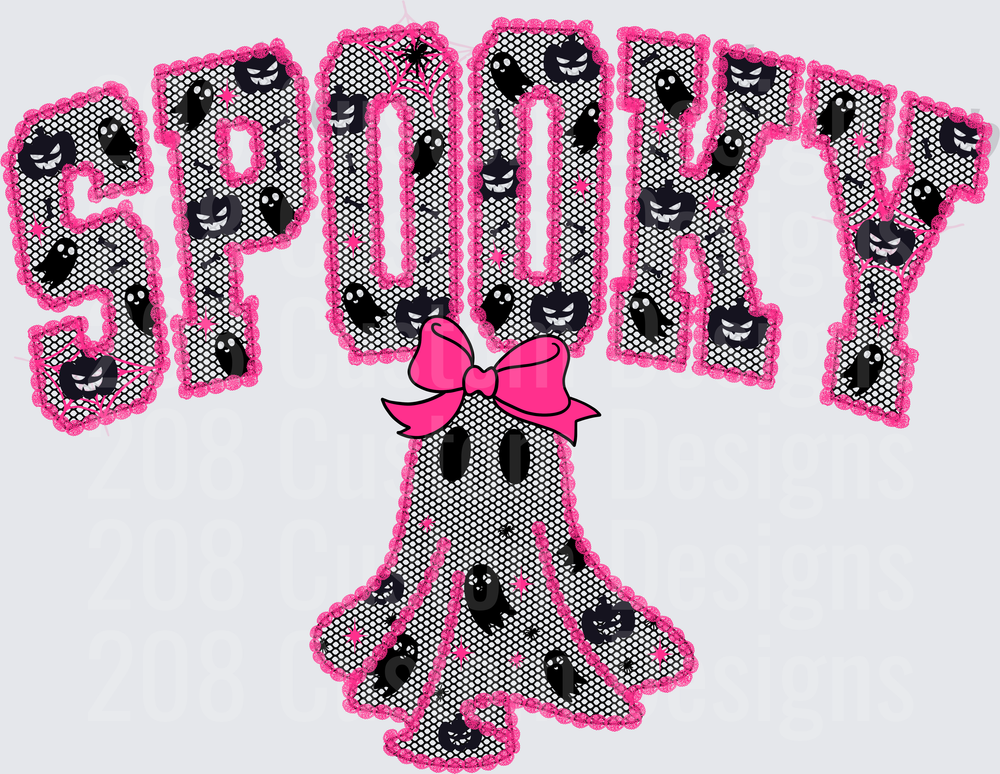 Spooky Arched Letters Ghost Lace Pink Bow Halloween