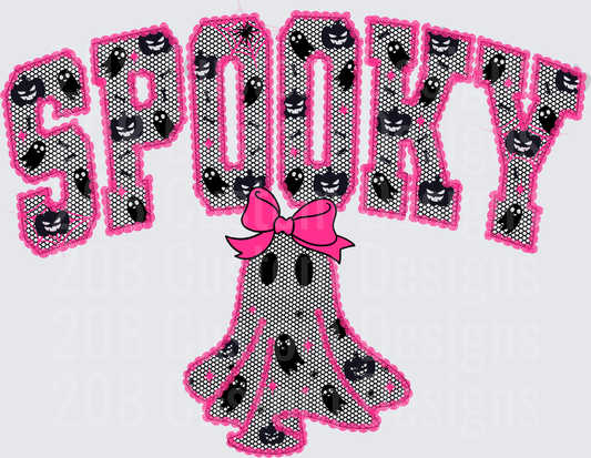 Spooky Arched Letters Ghost Lace Pink Bow Halloween