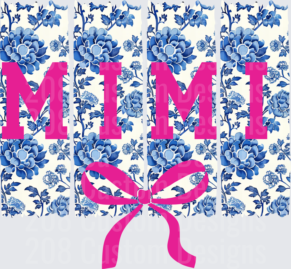 MIMI Pink Letters with Blue Floral Pattern and Bow