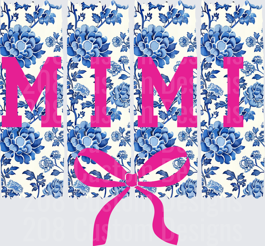 MIMI Pink Letters with Blue Floral Pattern and Bow