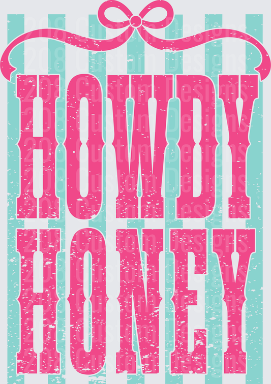 Howdy Honey Pink Distressed Western Bow Typography