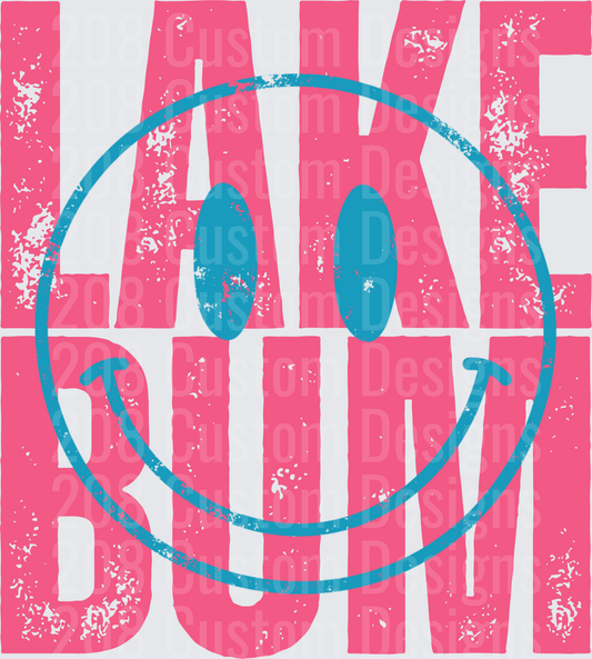 Lake Bum Smiley Face Pink Distressed Typography