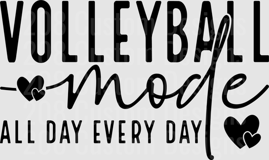 Volleyball Mode All Day Every Day Hearts Typography