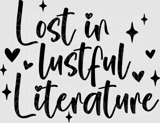 Lost in Lustful Literature Quote with Hearts and Stars