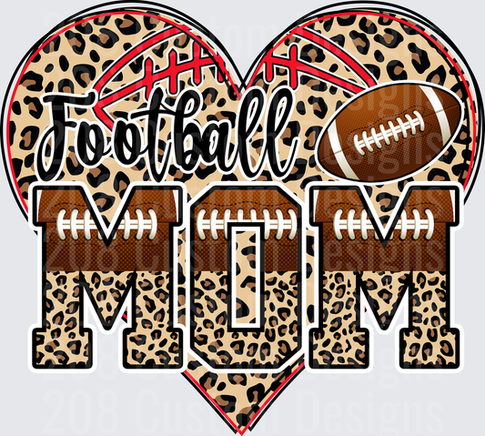 Football Mom Leopard Print Heart with Football Design