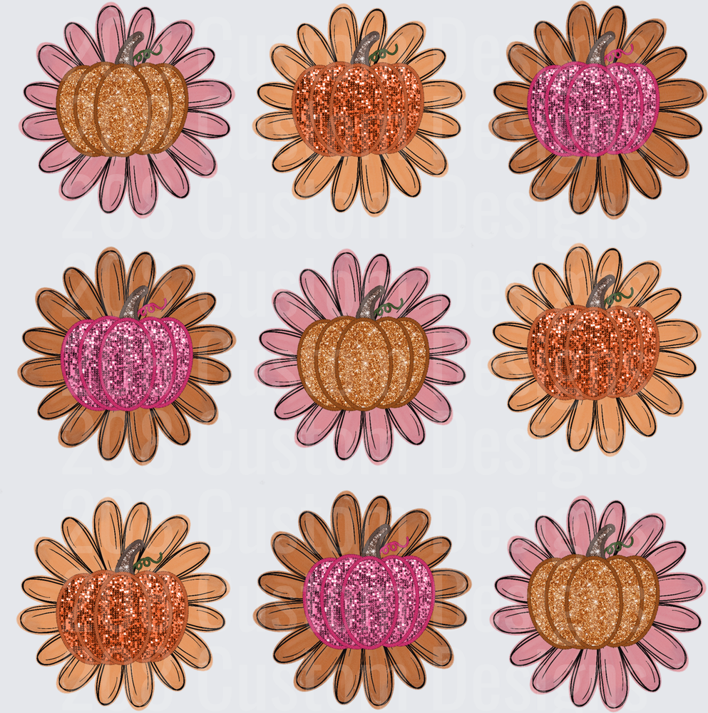 Fall Sunflower Pumpkins with Glitter Centers Autumn Design