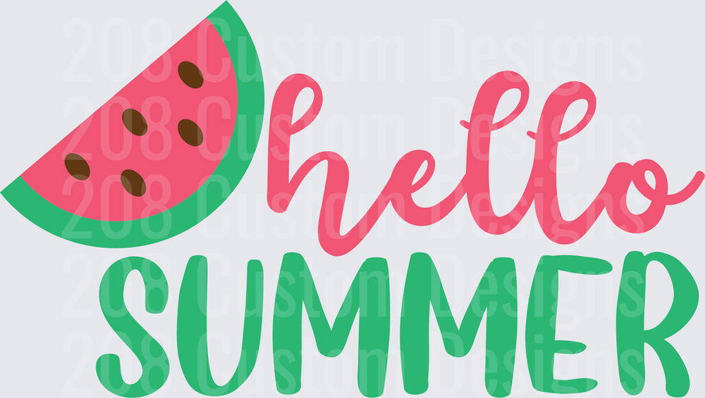 Hello Summer Watermelon Slice Script Text Design