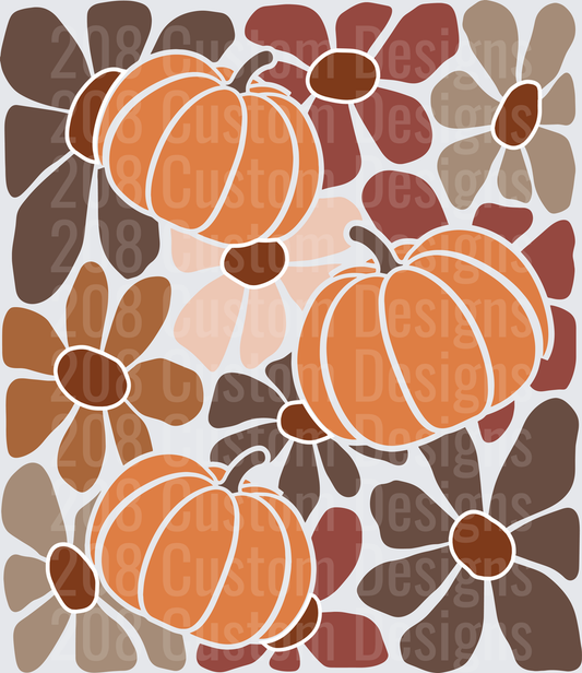 Retro Boho Pumpkins and Daisy Flowers Fall Earth Tones