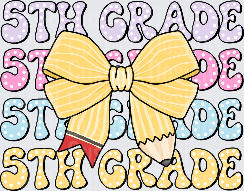 5th Grade Stacked Polka Dot Letters Pencil Yellow Bow
