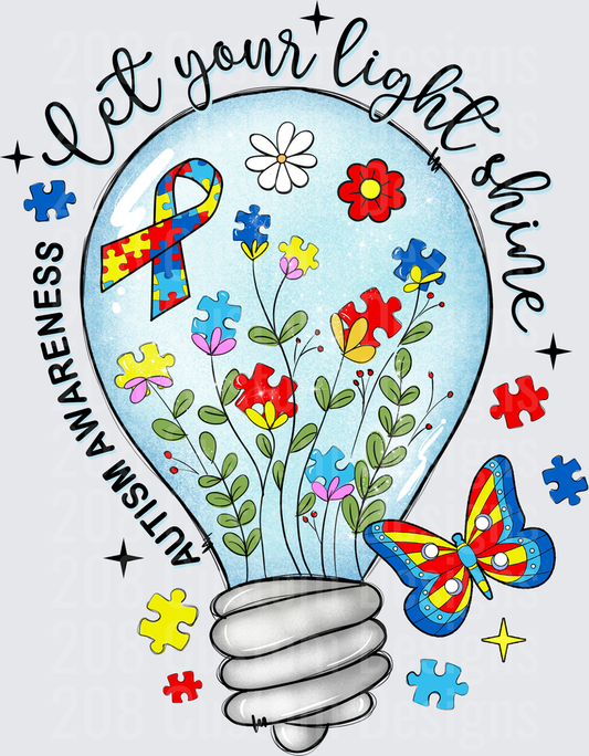 Let Your Light Shine Autism Awareness Light Bulb with Puzzle Pieces