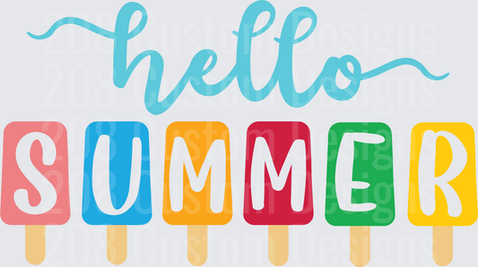 Hello Summer Colorful Popsicle Letters Design
