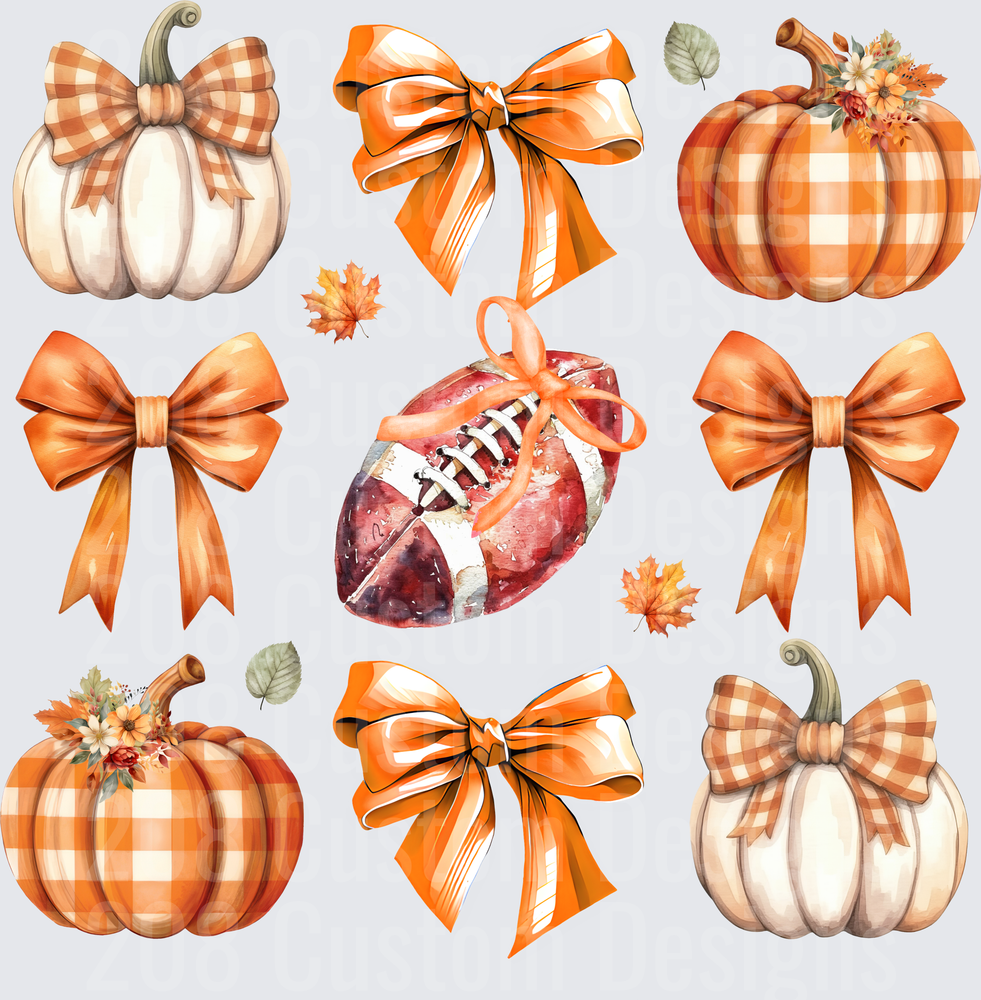 Fall Pumpkin Football Bow Bundle Orange Plaid Autumn Clipart