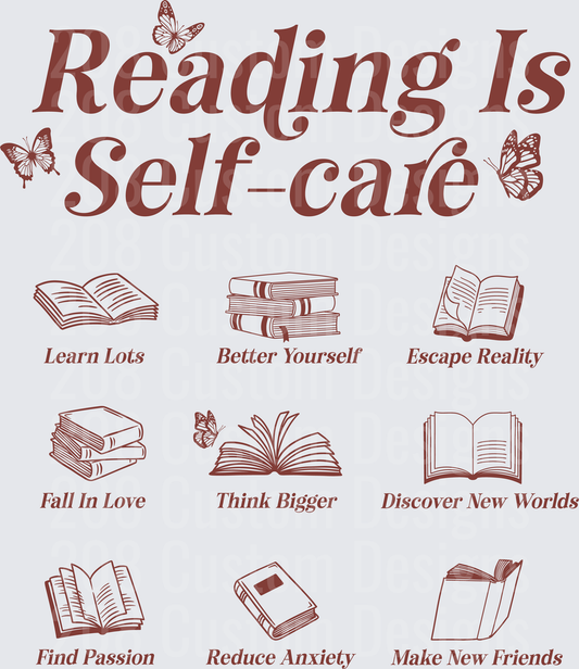 Reading Is Self-Care Motivational Quote with Butterflies and Books