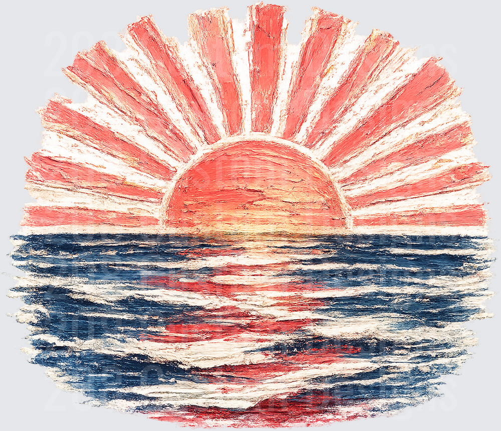 Textured Oil Painting Style Sunset Over Ocean