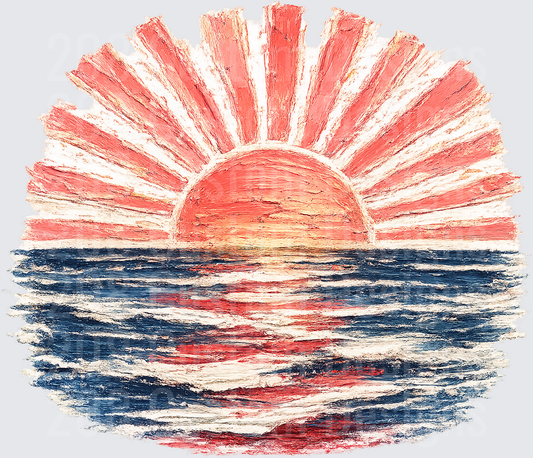 Textured Oil Painting Style Sunset Over Ocean