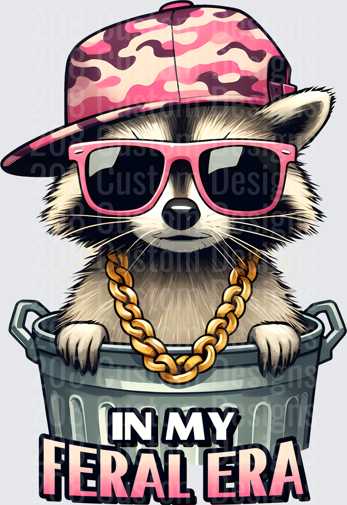 Gangster Raccoon In My Feral Era with Pink Camo Hat and Gold Chain