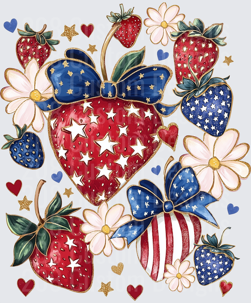 Patriotic Strawberries with Stars and Stripes Bows Design