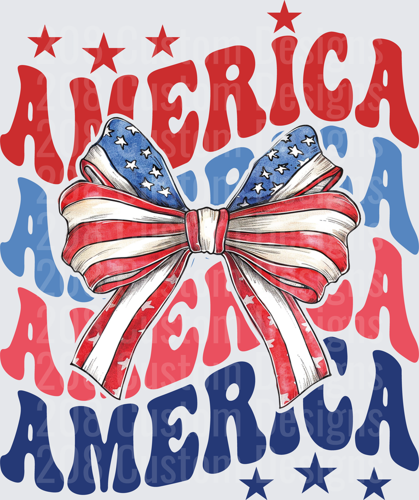 America Patriotic Bow with Stars Red White Blue Design