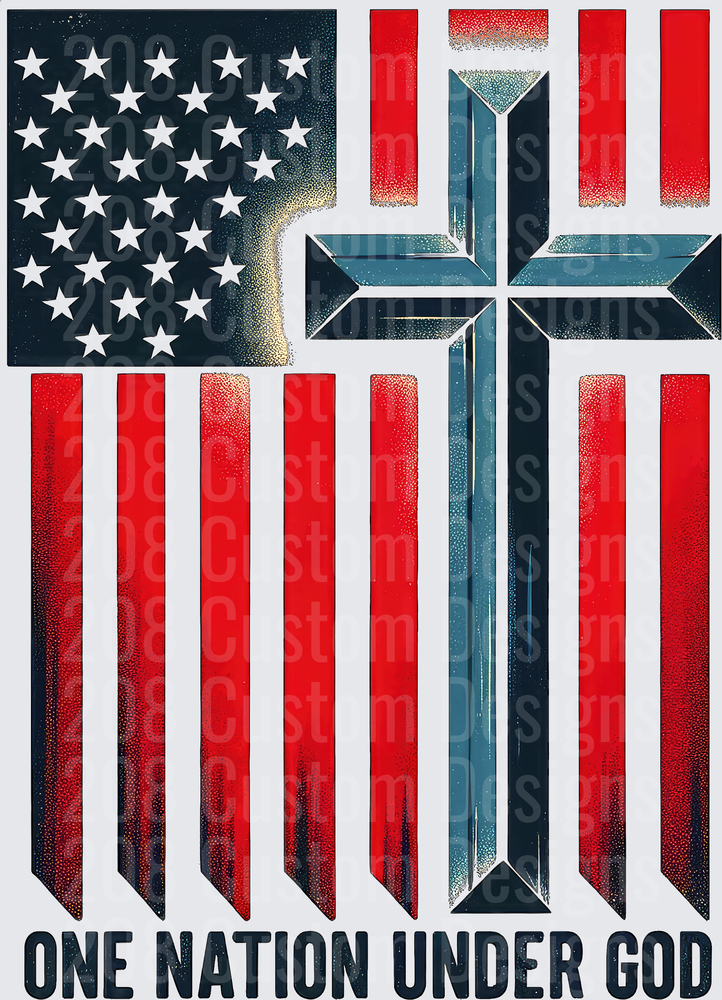One Nation Under God American Flag Cross Patriotic Design