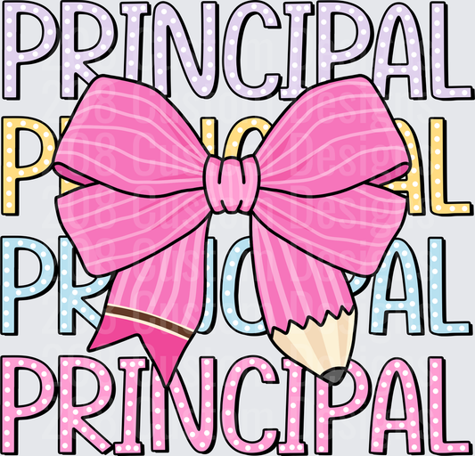 Principal Stacked Polka Dot Text Pink Bow Pencil