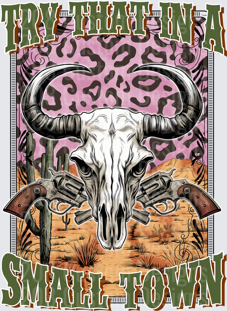 Wild West Buffalo Skull with Crossed Revolvers Desert Scene