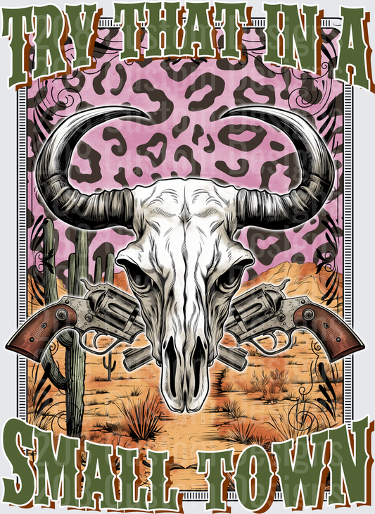 Wild West Buffalo Skull with Crossed Revolvers Desert Scene
