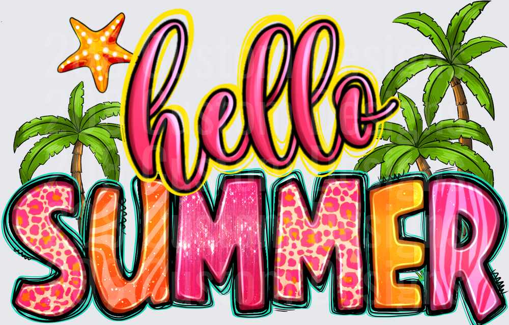 Hello Summer Tropical Palm Trees and Starfish Design