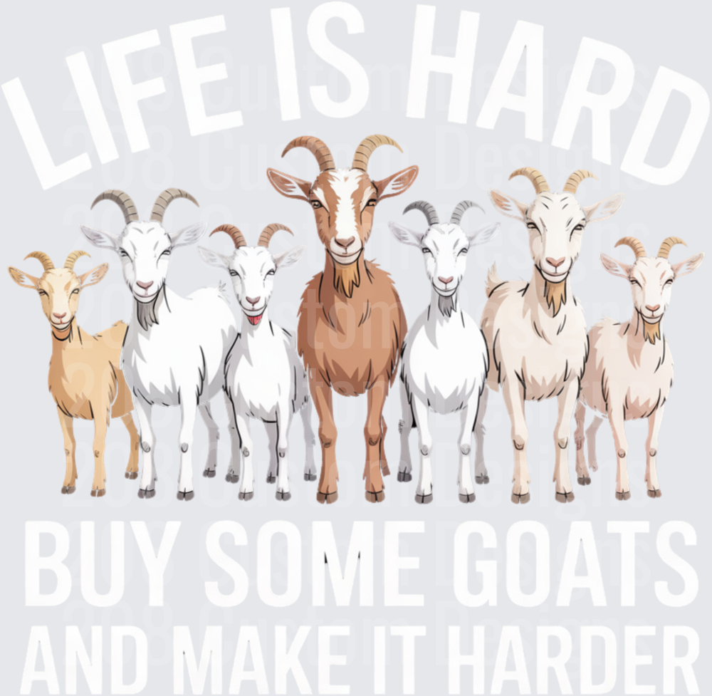 Herd of Cartoon Goats in Various Colors Standing Together