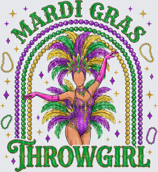 Mardi Gras Throw Girl Brazilian Carnival Dancer with Feathers and Beads
