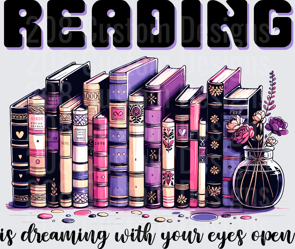 Reading Is Dreaming With Your Eyes Open Purple Book Stack Design