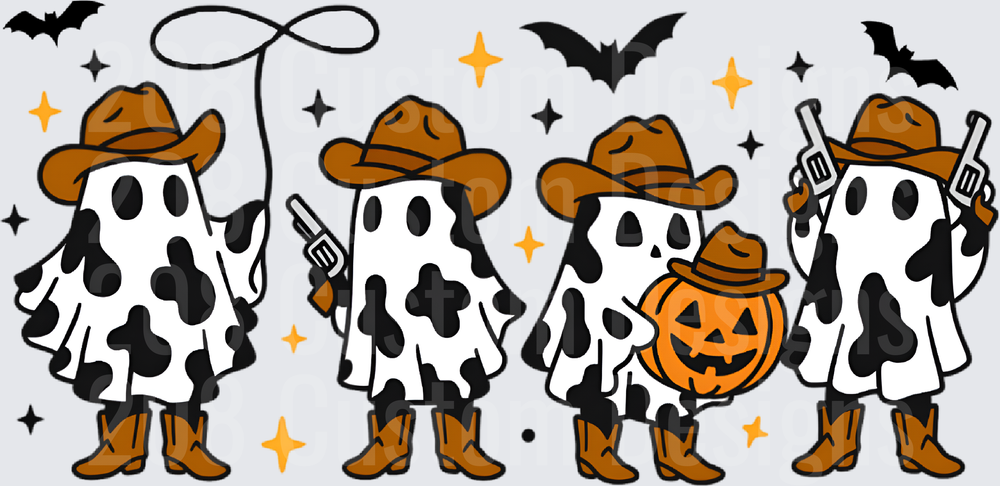 Cow Print Cowboy Ghost Squad Halloween Bats Pumpkin