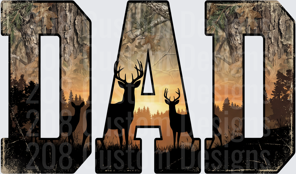 DAD Camo Woodland Deer Silhouette Sunset Hunting