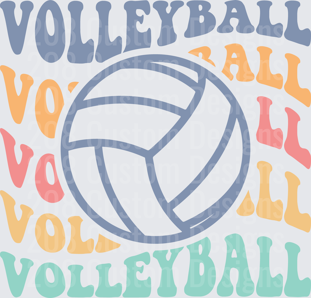 Retro Groovy Volleyball Repeated Word Stack Design